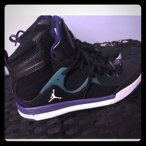 black purple teal jordans